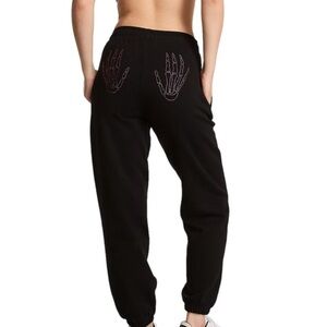 PINK Victoria's Secret Black Joggers Pink Rhinestone Skeleton Design